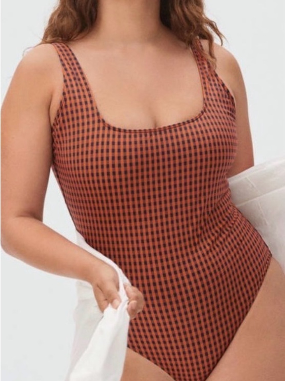 Everlane Rust and Black Gingham One-Piece Swimsuit